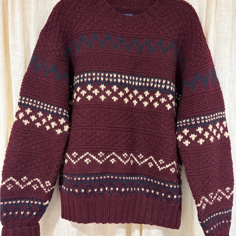 Maroon Fair Isle Knit Sweater with Ivory & Navy Accents
